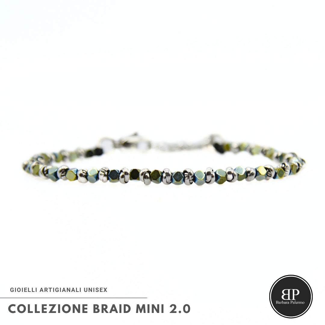 Bracciale Braid Mini 2.0 – cubi di Ematite Verde 3 mm