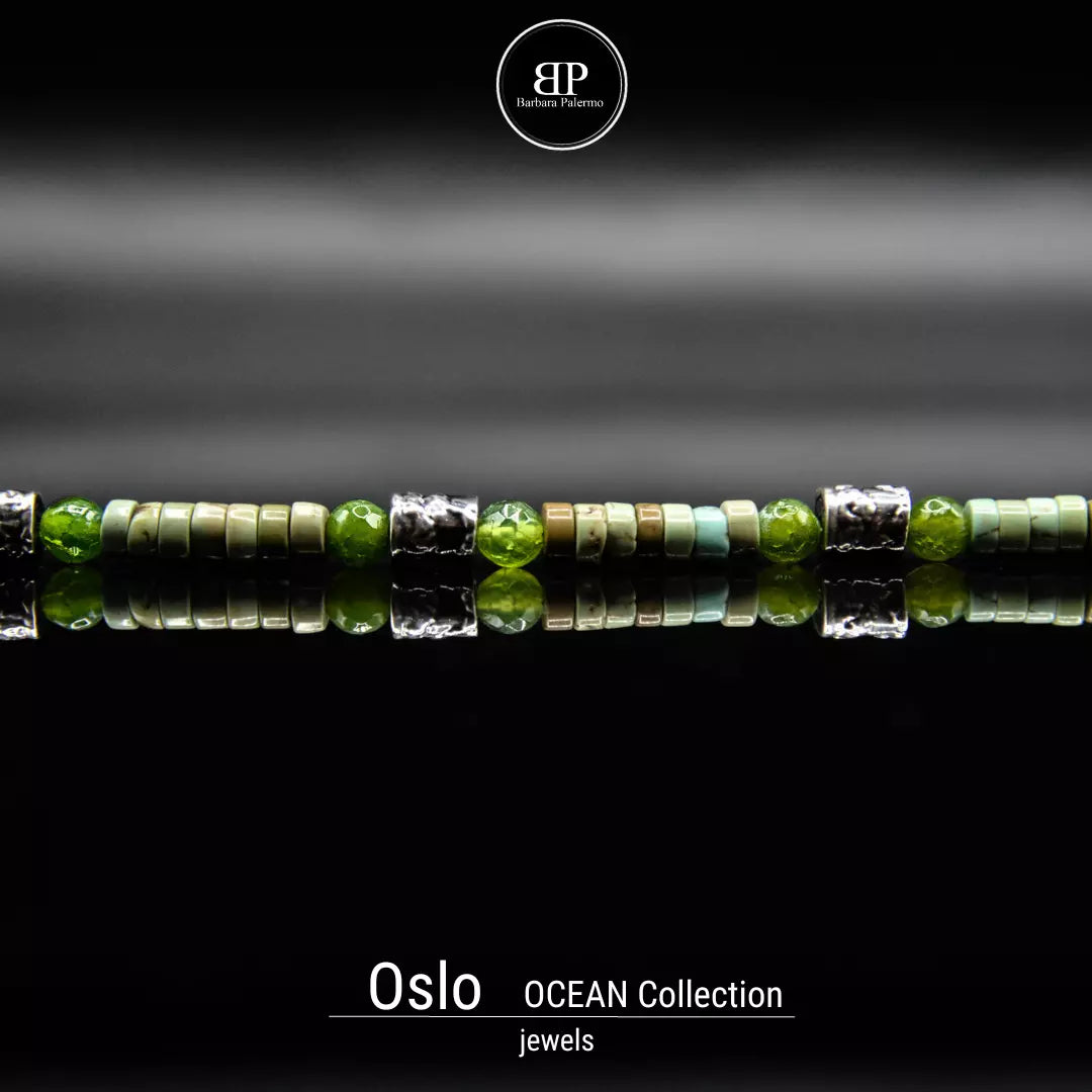 Armband Oslo Doppio Giro: Grüner Achat, Moosgrüne Howlith.