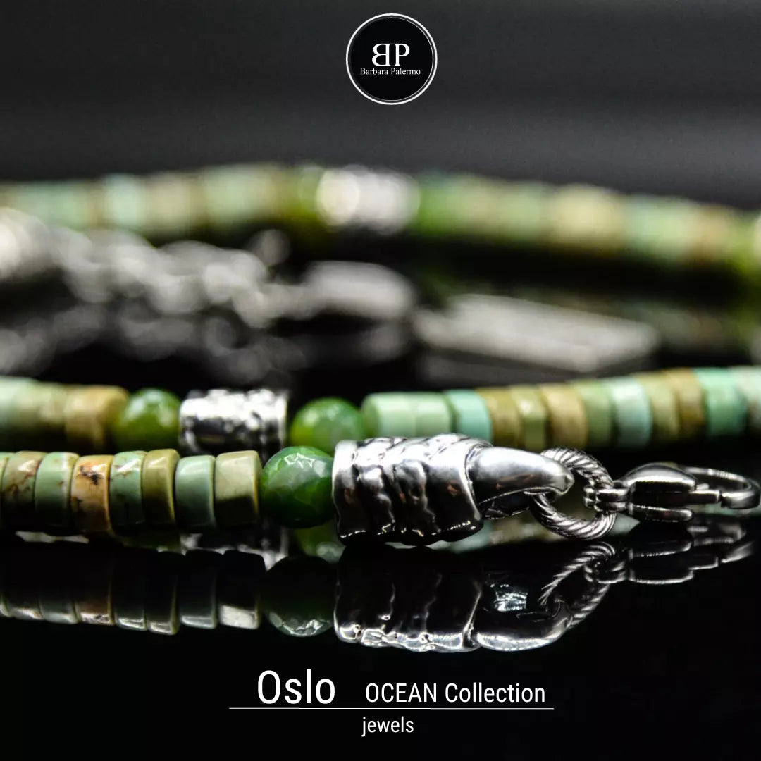 Armband Oslo Doppio Giro: Grüner Achat, Moosgrüne Howlith.