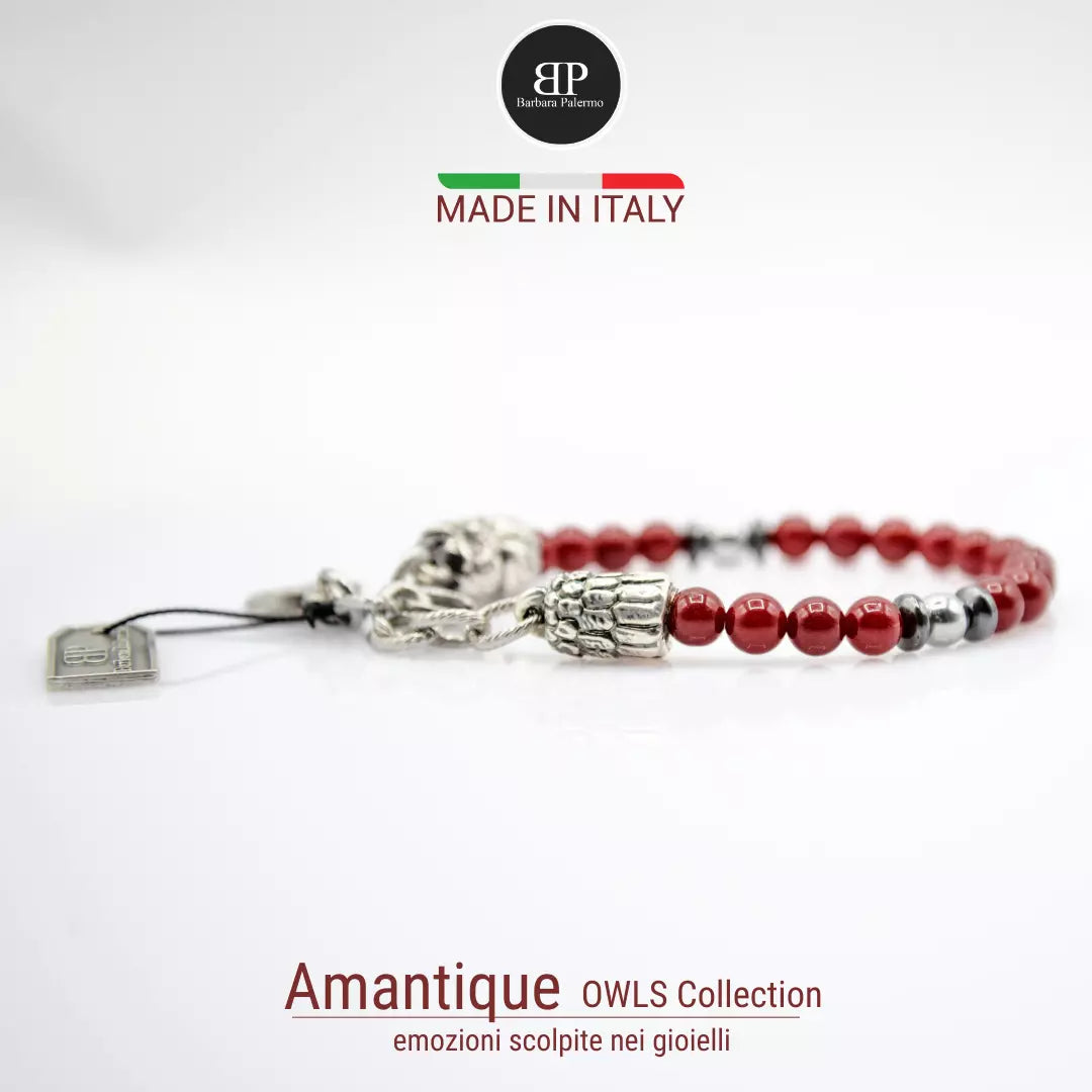 "Amantique" Armband mit rotem Achat und Hämatit