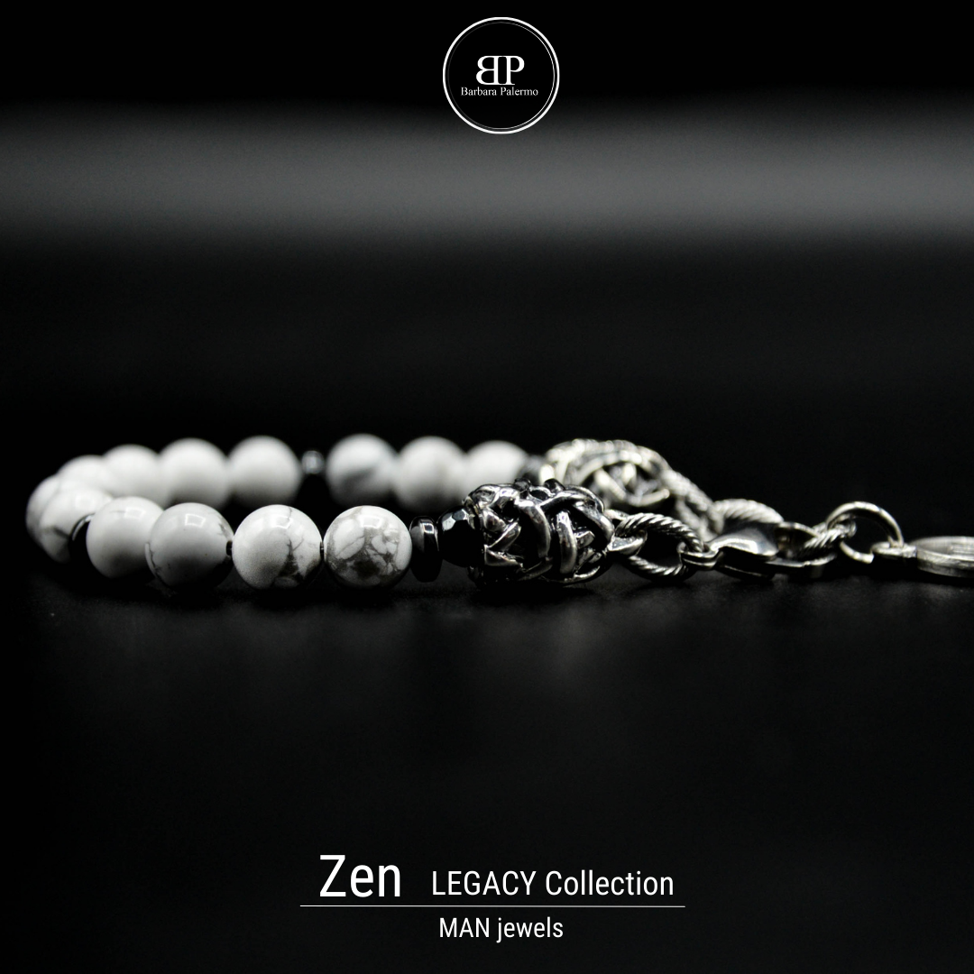 Zen-Armband – Howlith-Hämatit und Silberanschlüsse