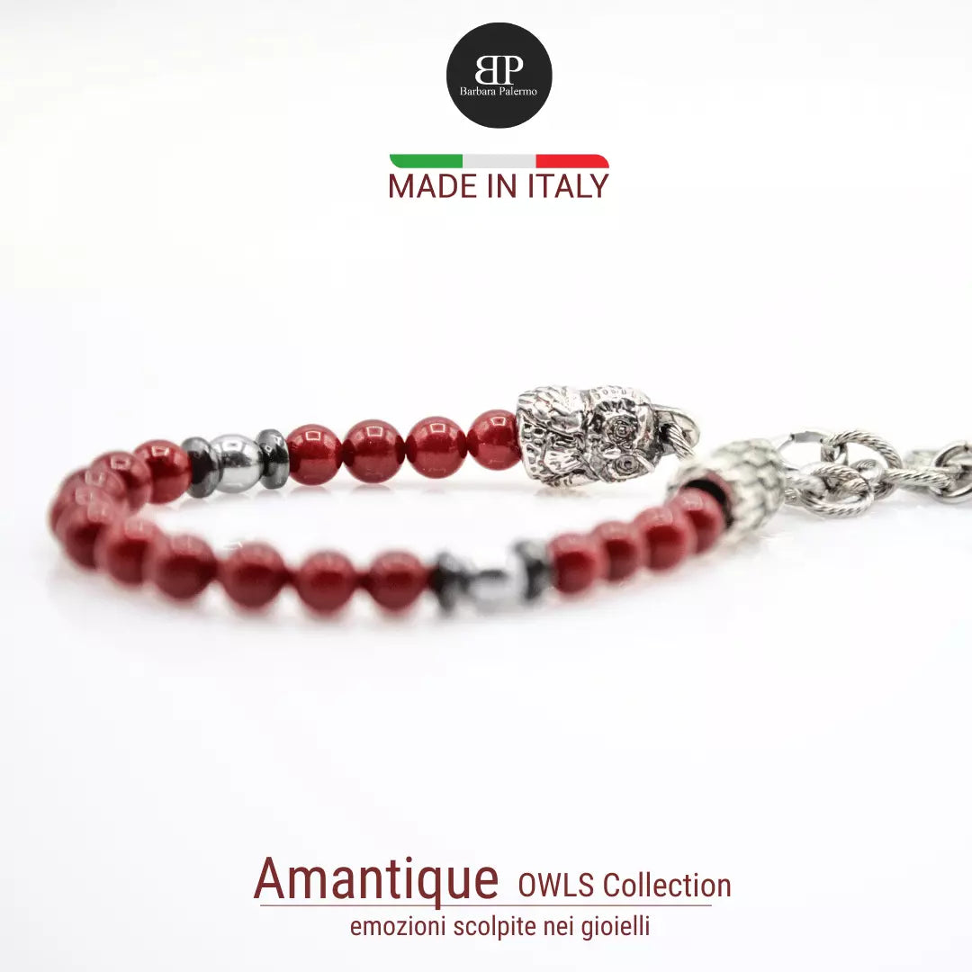 "Amantique" Armband mit rotem Achat und Hämatit