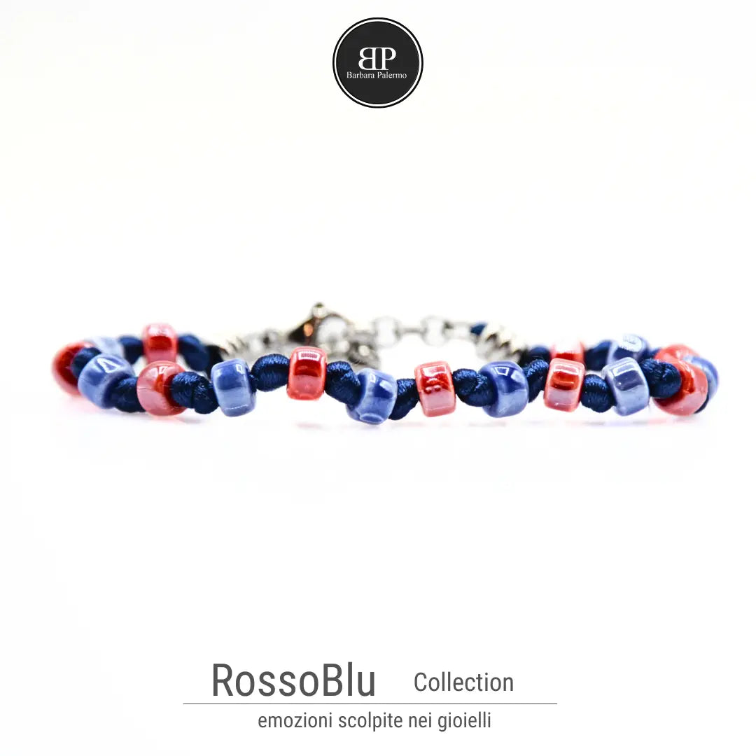 Bracciale Rosso Blu - Cordino e Rondelle di Ceramica 02