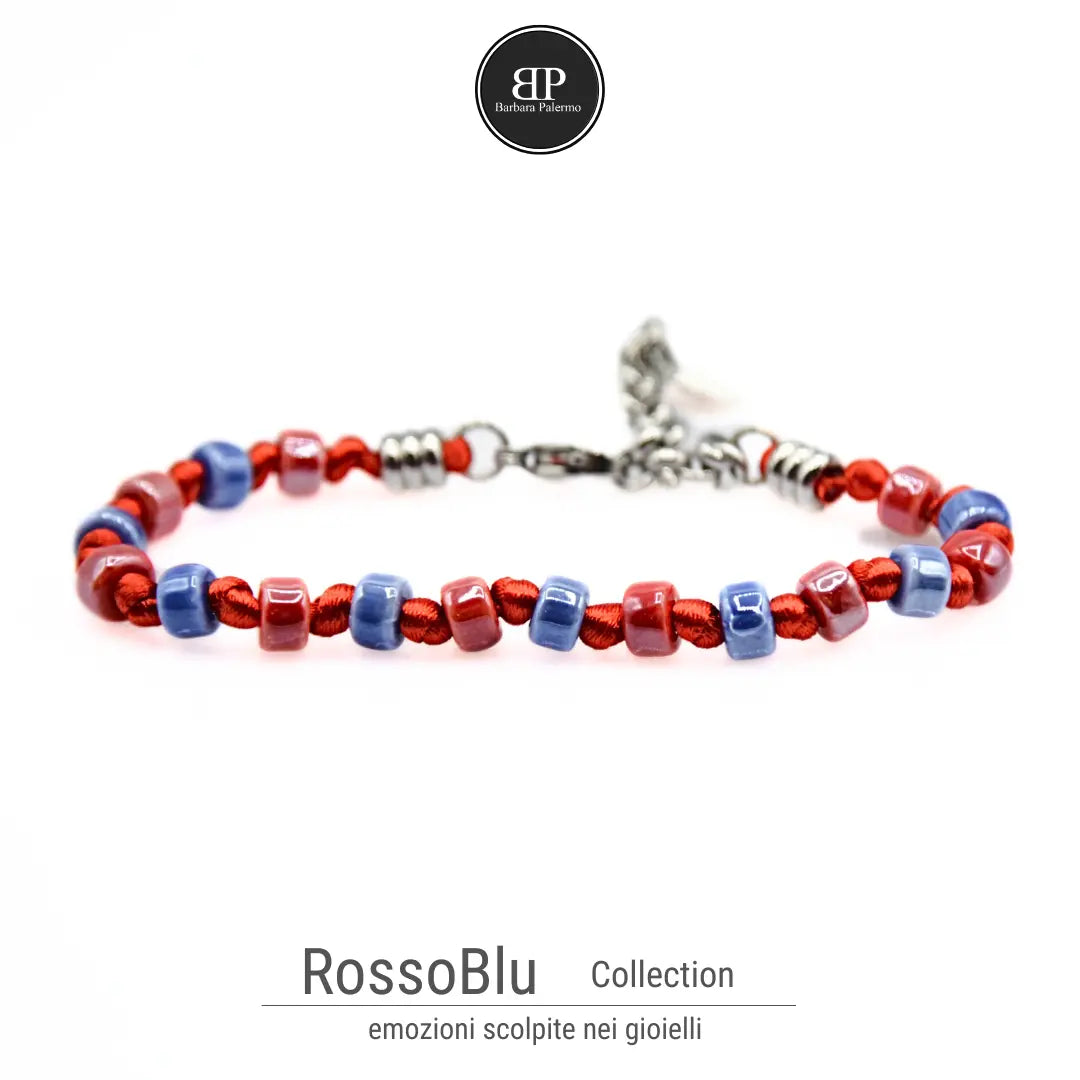 Bracciale Rosso Blu - Cordino e Rondelle di Ceramica 01