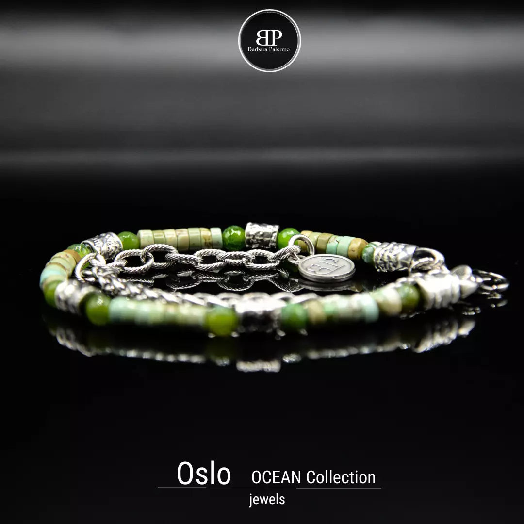Armband Oslo Doppio Giro: Grüner Achat, Moosgrüne Howlith.