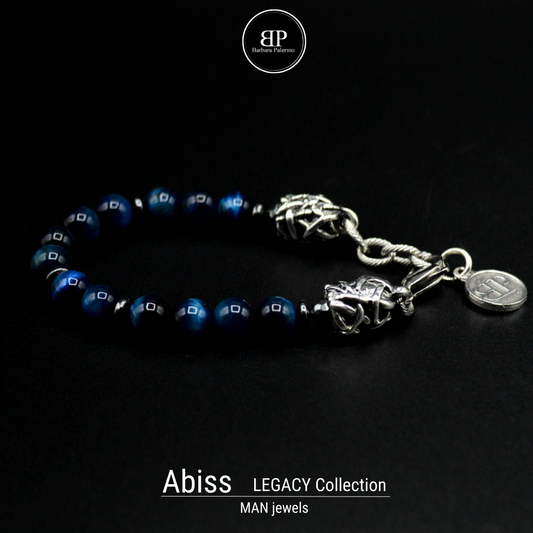 Bracciale ABISS- Occhio di tigre Blu ematite e terminali Argento