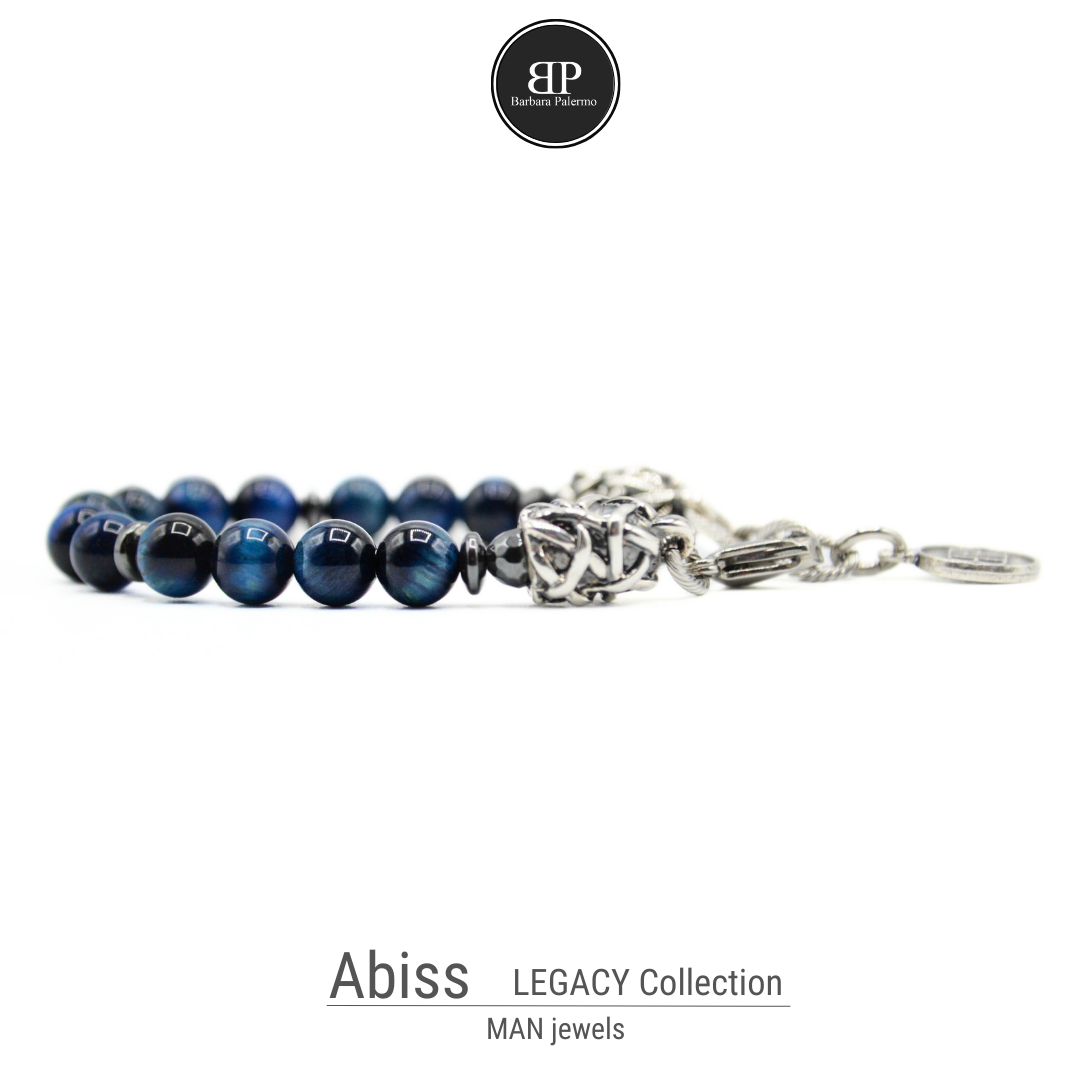 Bracciale ABISS- Occhio di tigre Blu ematite e terminali Argento