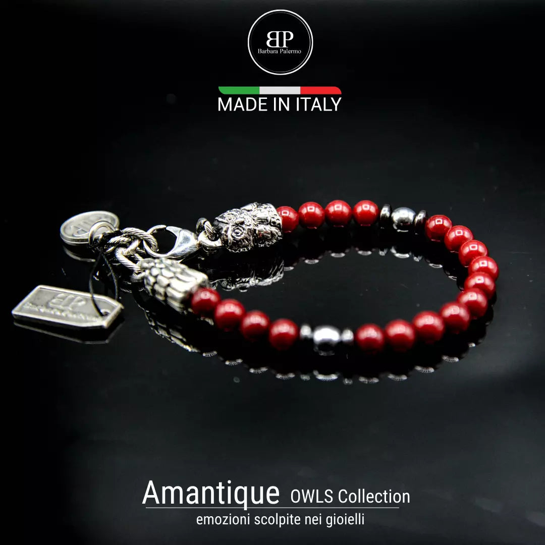 "Amantique" Armband mit rotem Achat und Hämatit