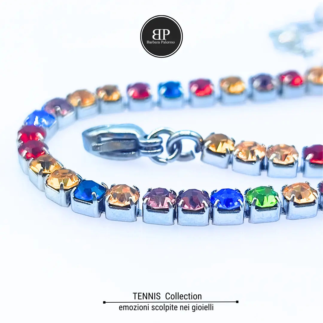 Bracciale Tennis multicolore "Arcobaleno" - Acciaio 316L e Cristalli