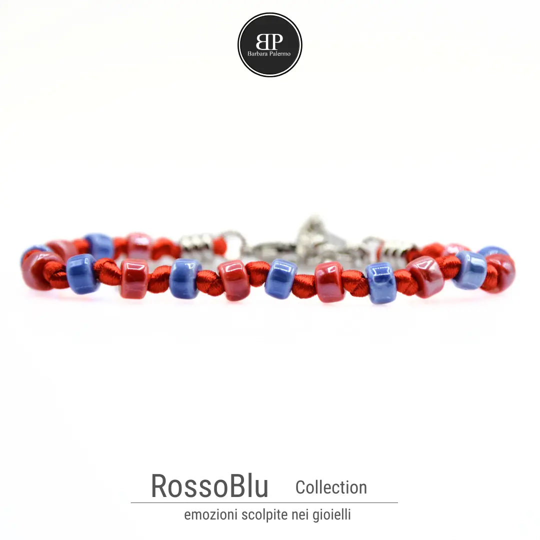 Bracciale Rosso Blu - Cordino e Rondelle di Ceramica 01