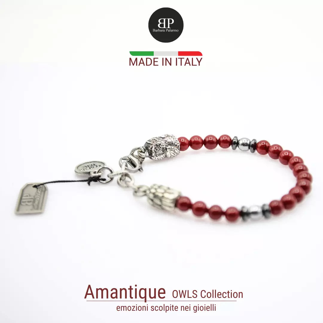 "Amantique" Armband mit rotem Achat und Hämatit
