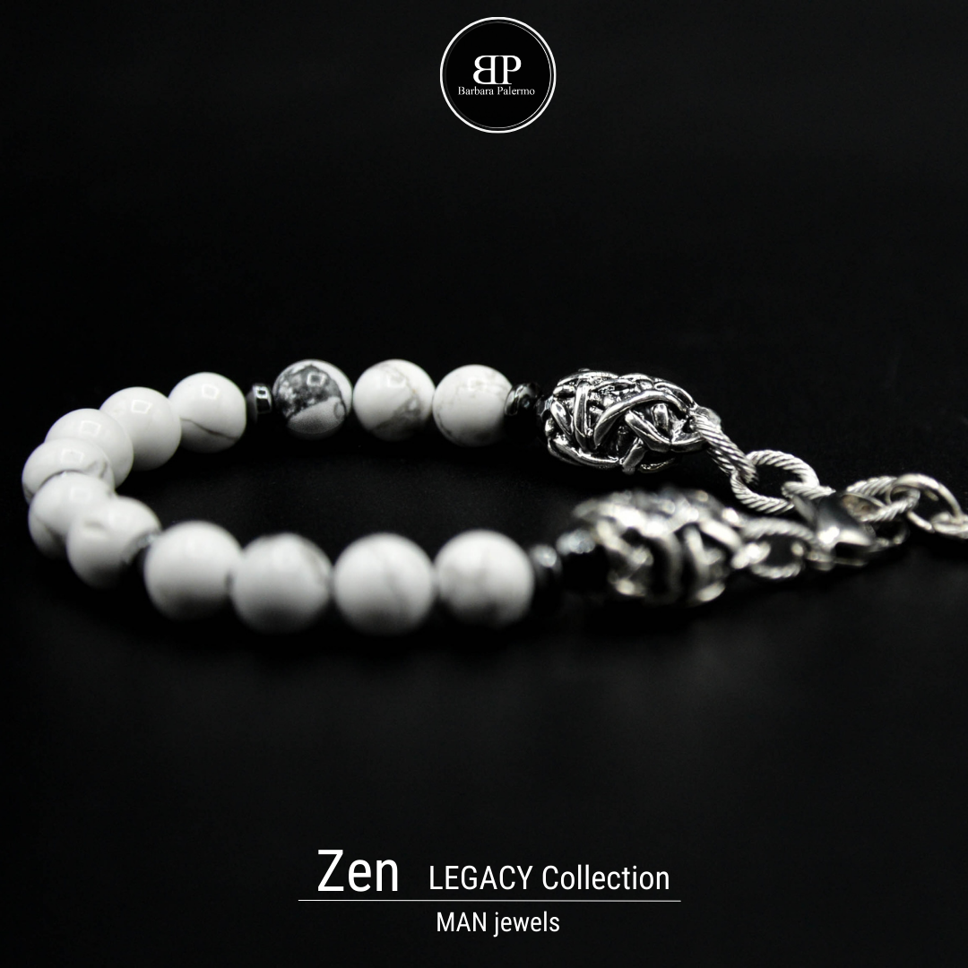 Zen-Armband – Howlith-Hämatit und Silberanschlüsse