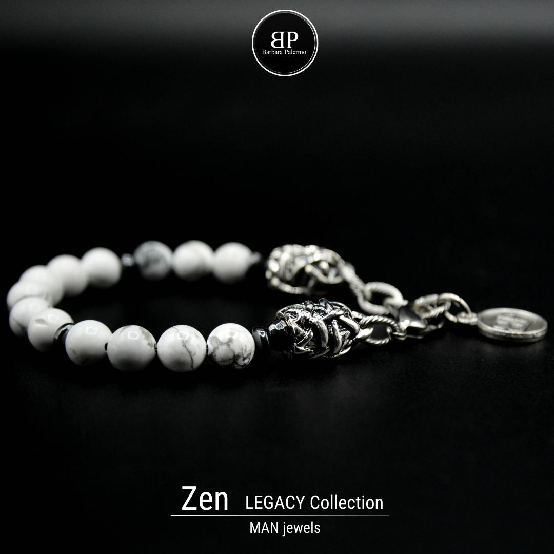 Zen-Armband – Howlith-Hämatit und Silberanschlüsse