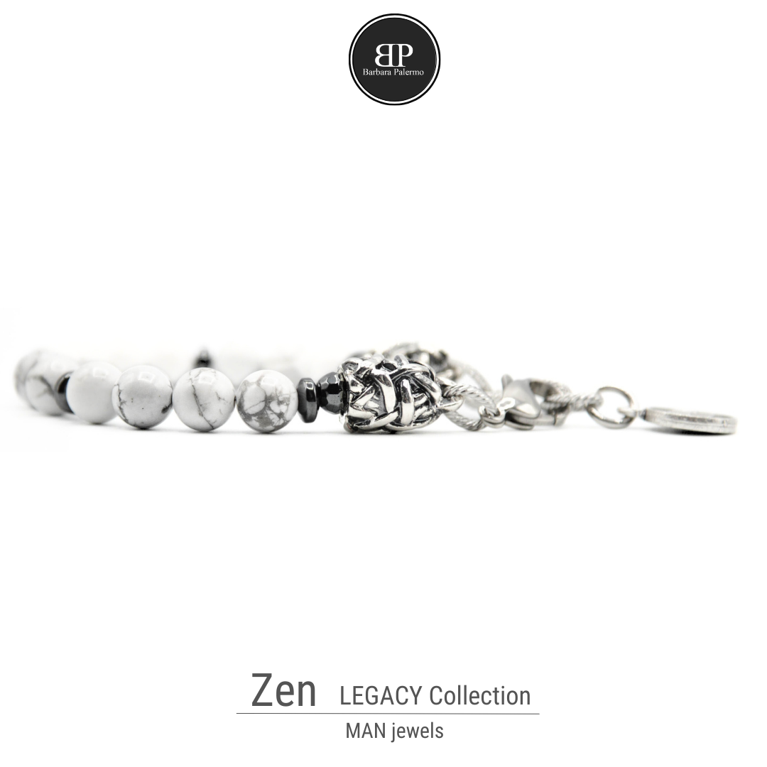 Zen-Armband – Howlith-Hämatit und Silberanschlüsse