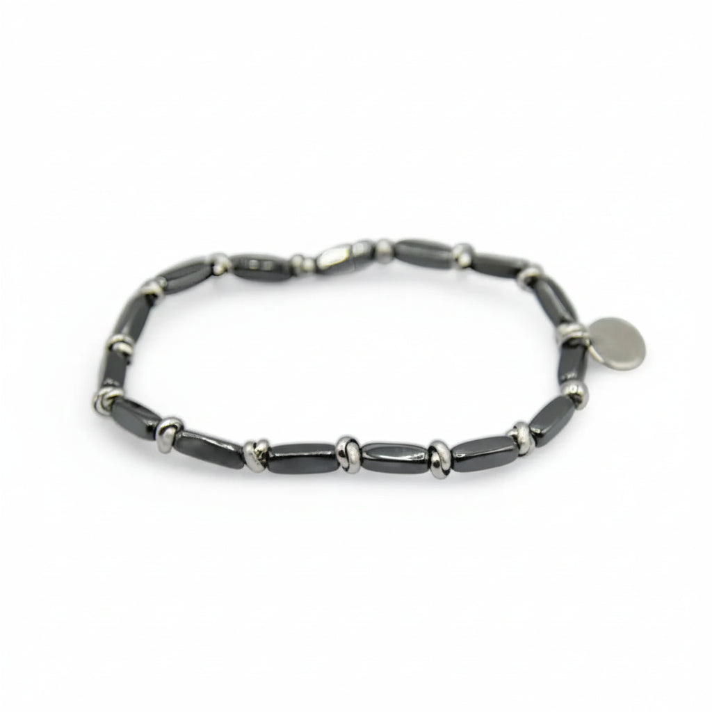 Bracciale Eris con Ematite Antracite e Nodini in Acciaio 4 mm