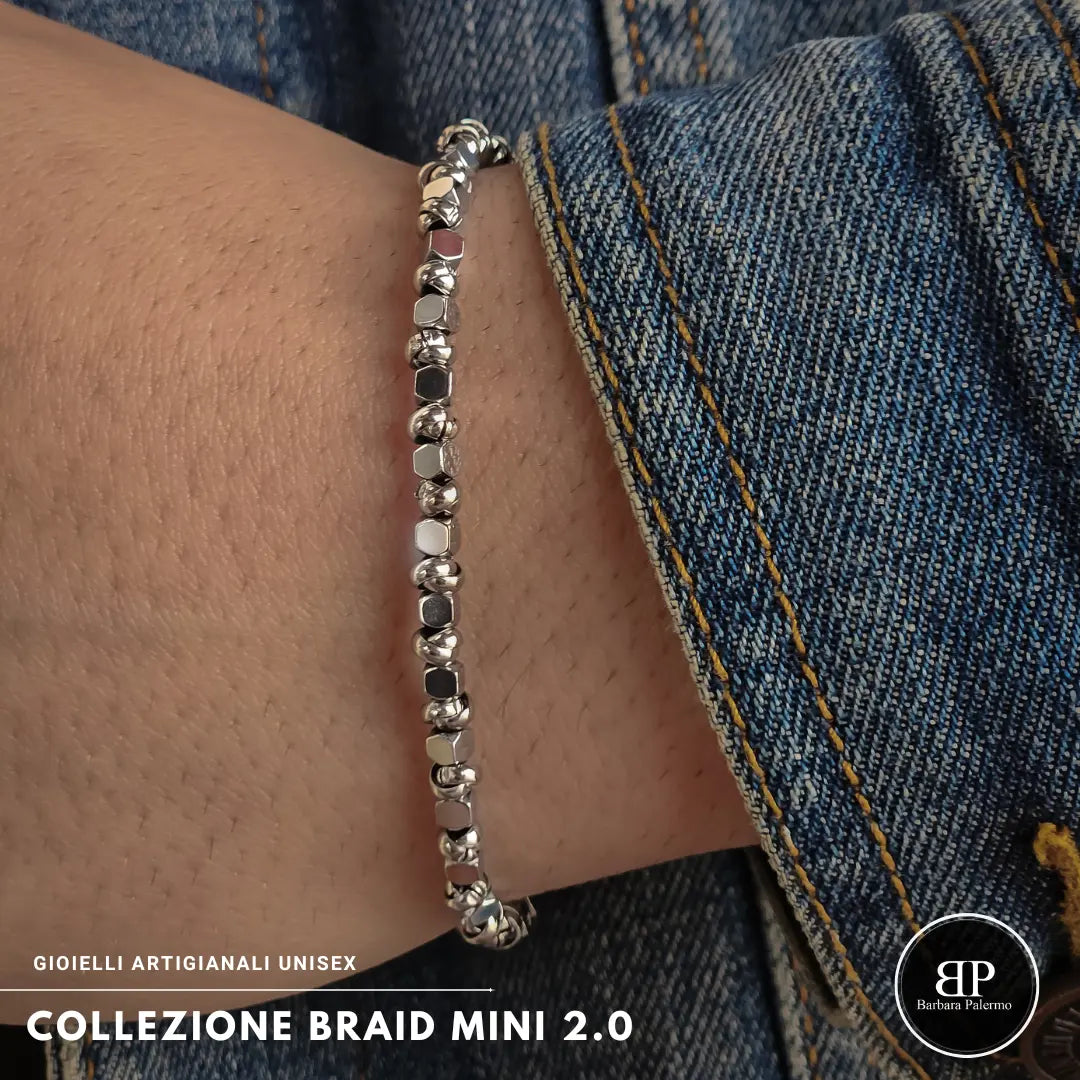 Braid Mini 2.0 Armband mit silbernen Hämatitwürfeln