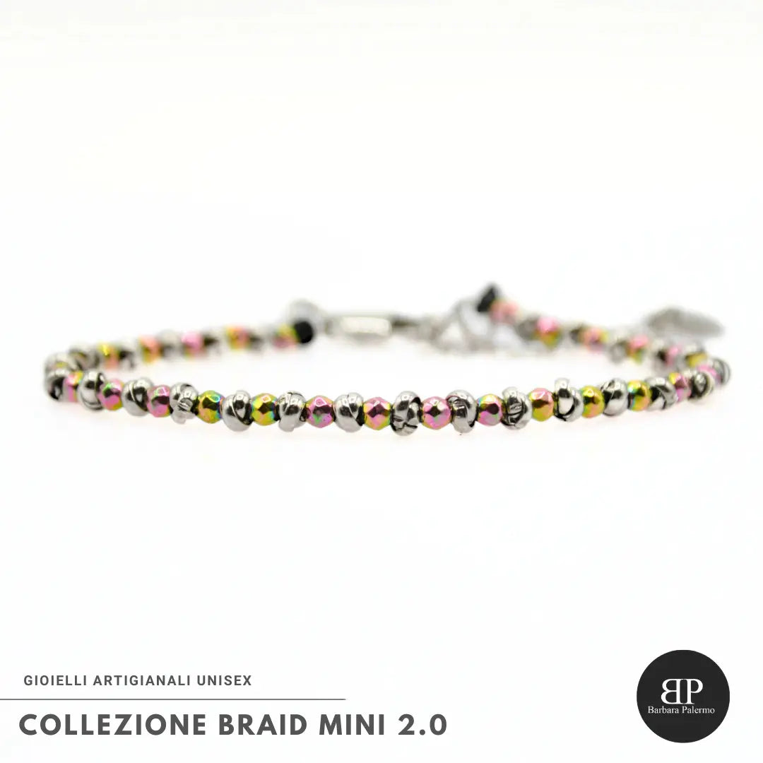Bracciale Braid Mini 2.0 con Ematite Multicolor Sfaccettata