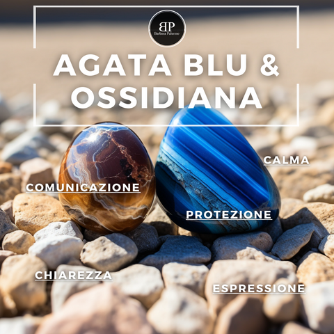 Miami: collana con pietre agata blu-Ossidiana