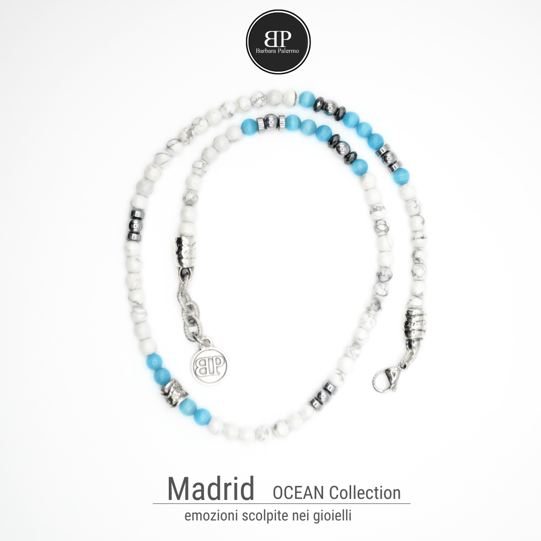 Madrid: L'Elegante Collana di Howlite e Occhio di Gatto