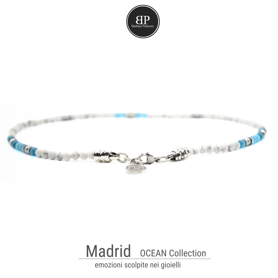 Madrid: L'Elegante Collana di Howlite e Occhio di Gatto