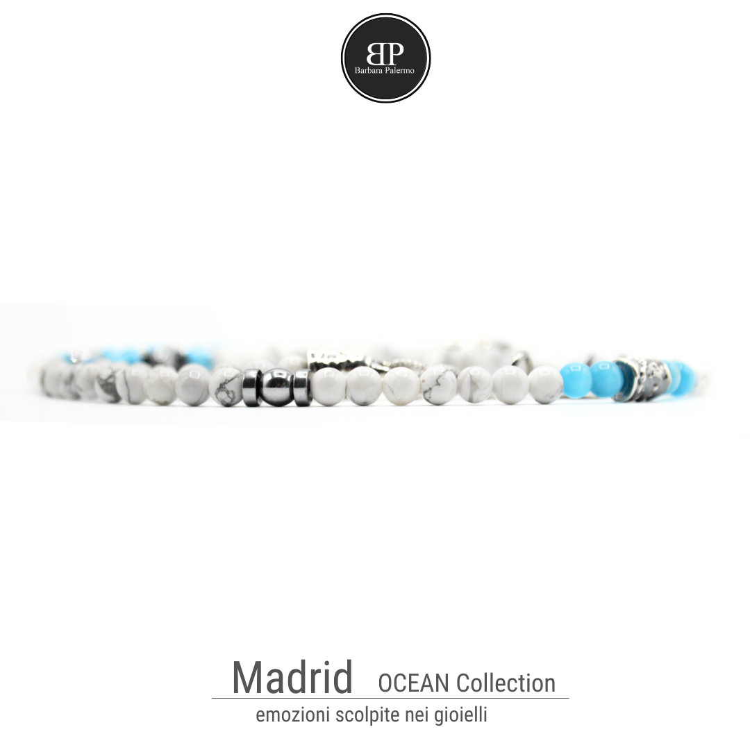 Madrid: L'Elegante Collana di Howlite e Occhio di Gatto