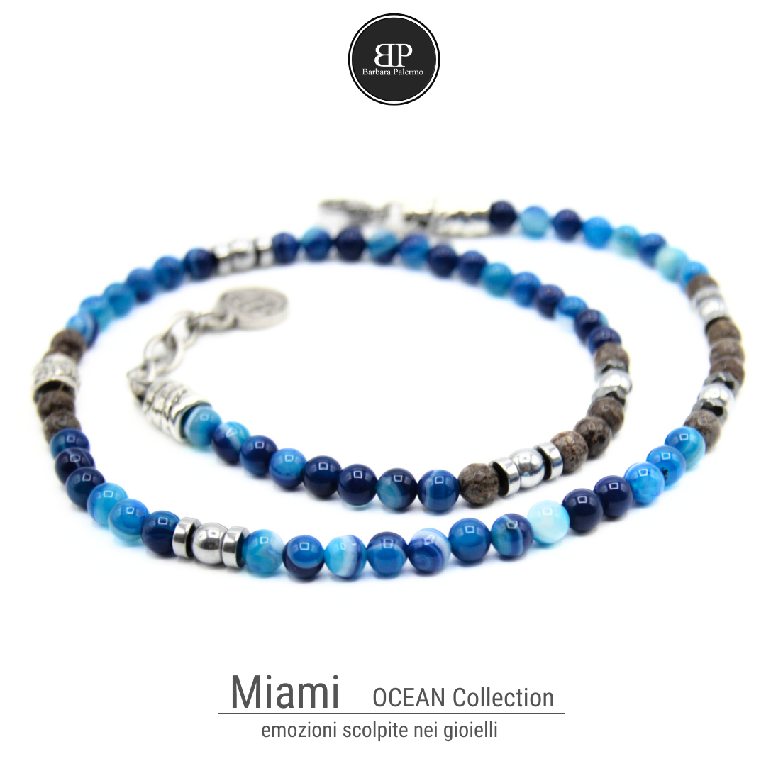 collana agata blu e ossidiana