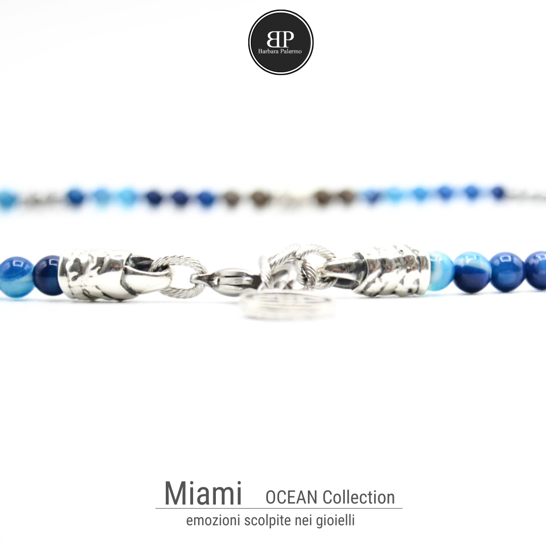 Miami: collana con pietre agata blu-Ossidiana
