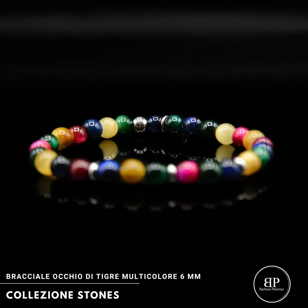 Bracciale elastico Multicolore in Occhio di Tigre