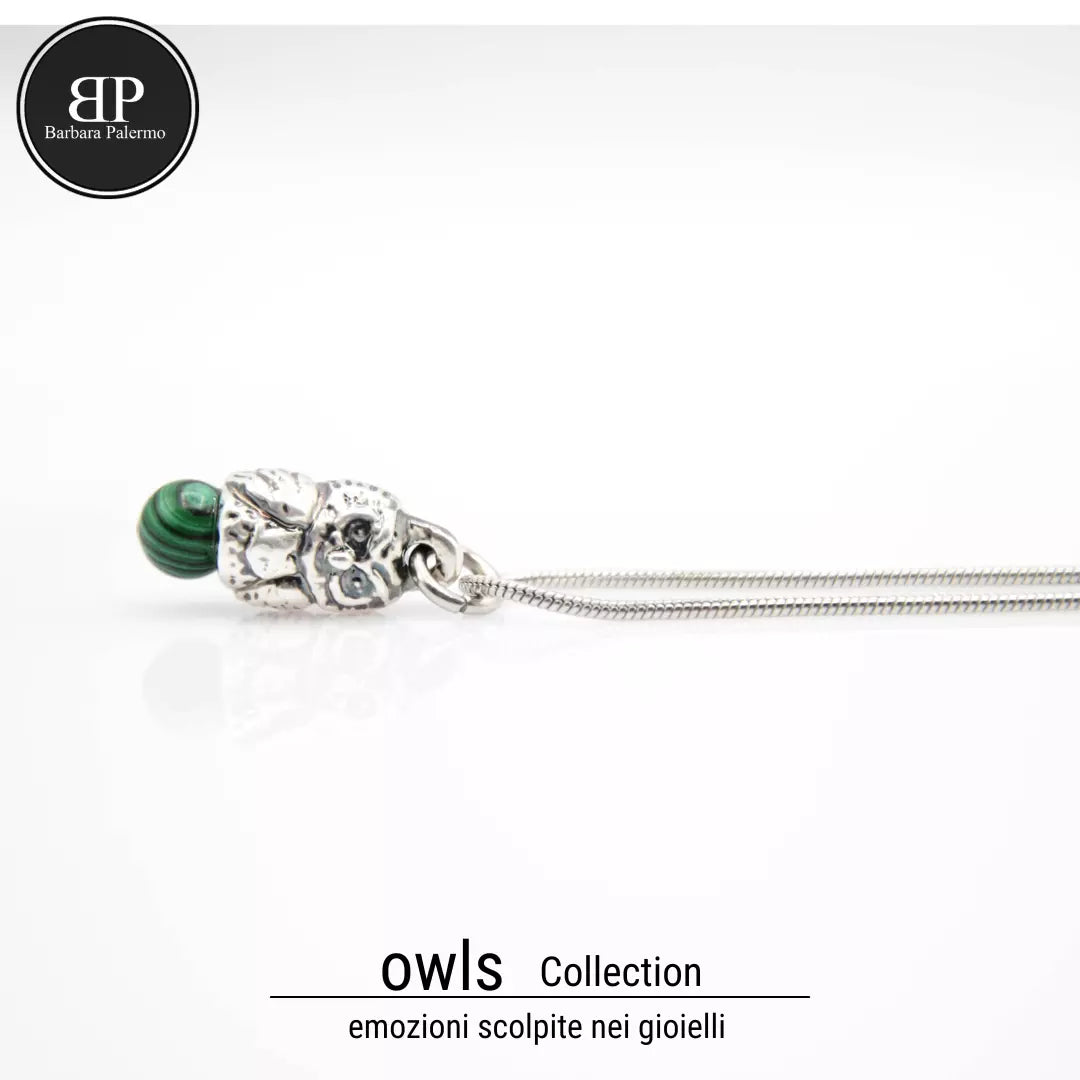 Gaia: Collana Gufo con Pasta di Malachite