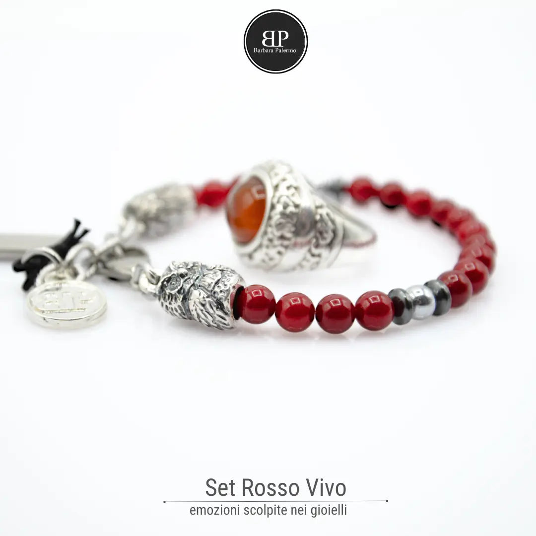 Knallrotes Set: Ring und Armband