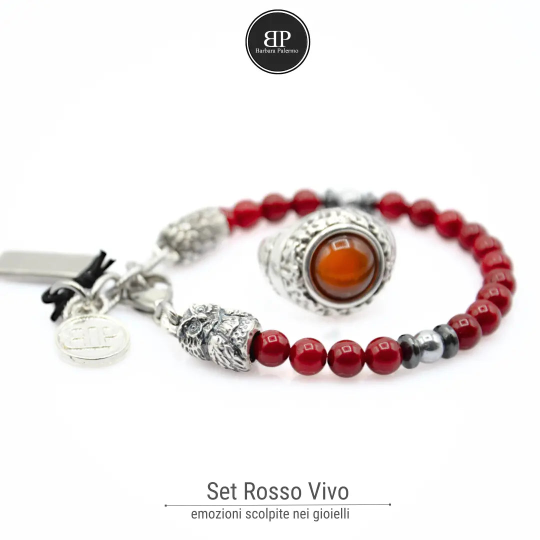 Knallrotes Set: Ring und Armband