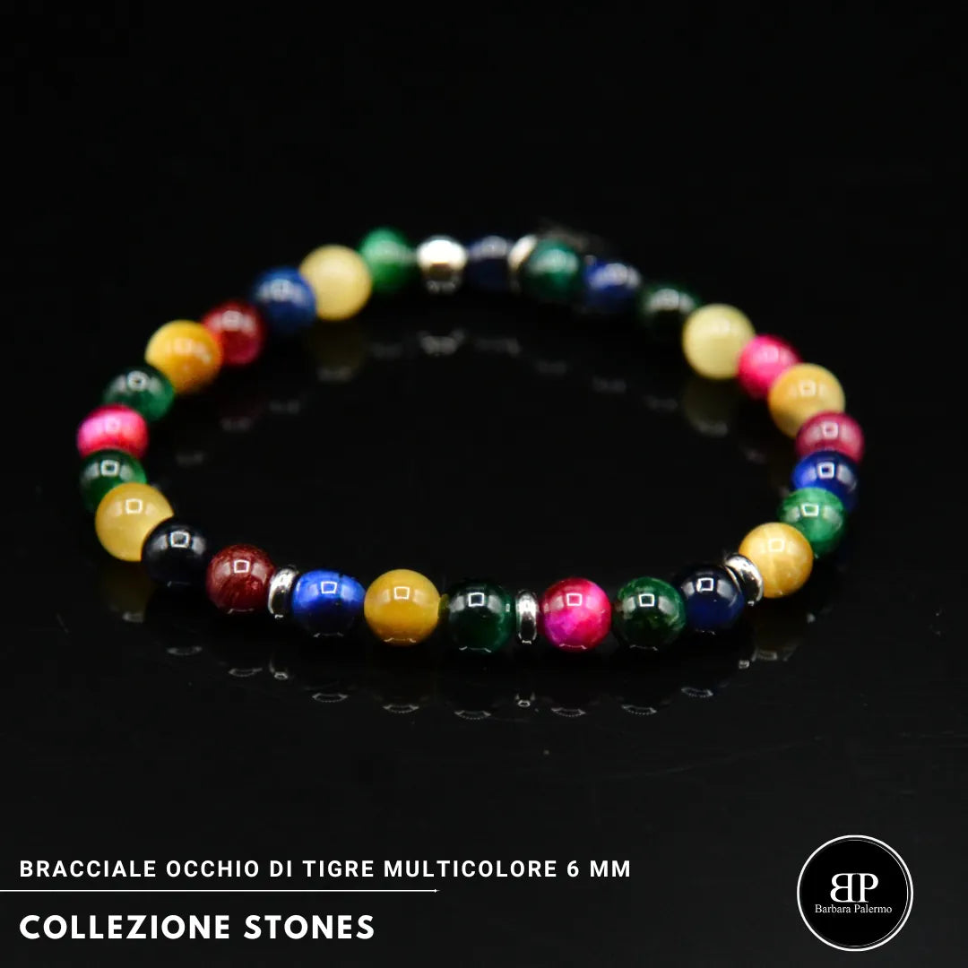 Bracciale elastico Multicolore in Occhio di Tigre