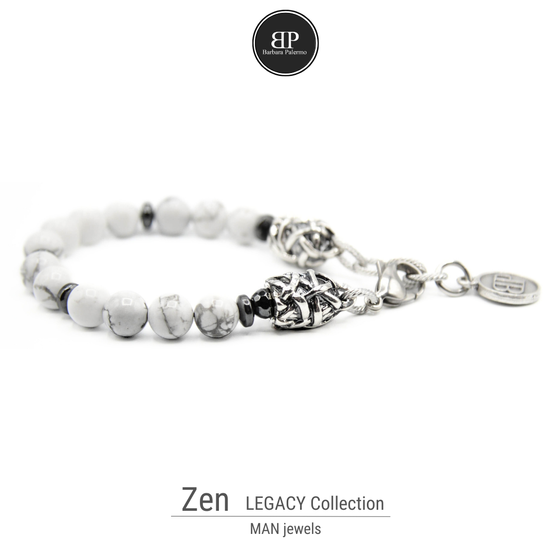 Zen-Armband – Howlith-Hämatit und Silberanschlüsse