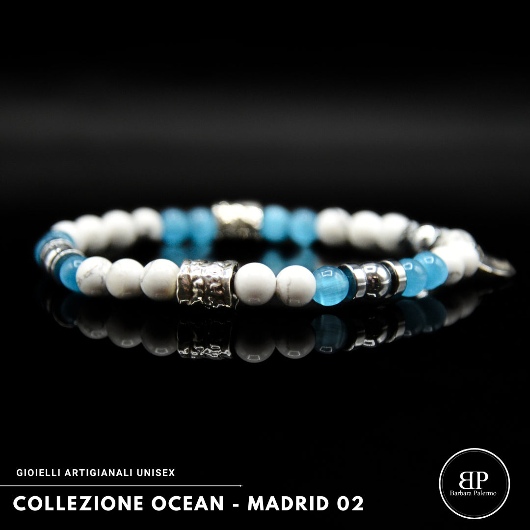 Bracciale Madrid 02 - Occhio di Gatto Azzurro e Howlite