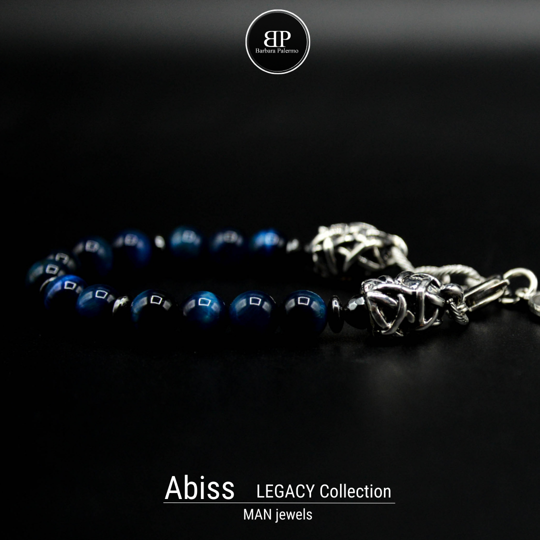 Bracciale ABISS- Occhio di tigre Blu ematite e terminali Argento