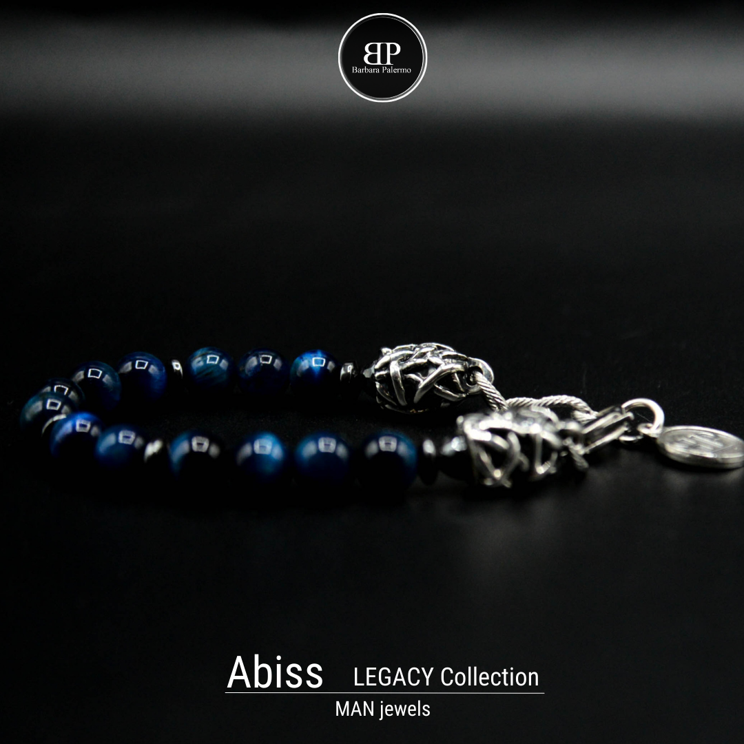 Bracciale ABISS- Occhio di tigre Blu ematite e terminali Argento
