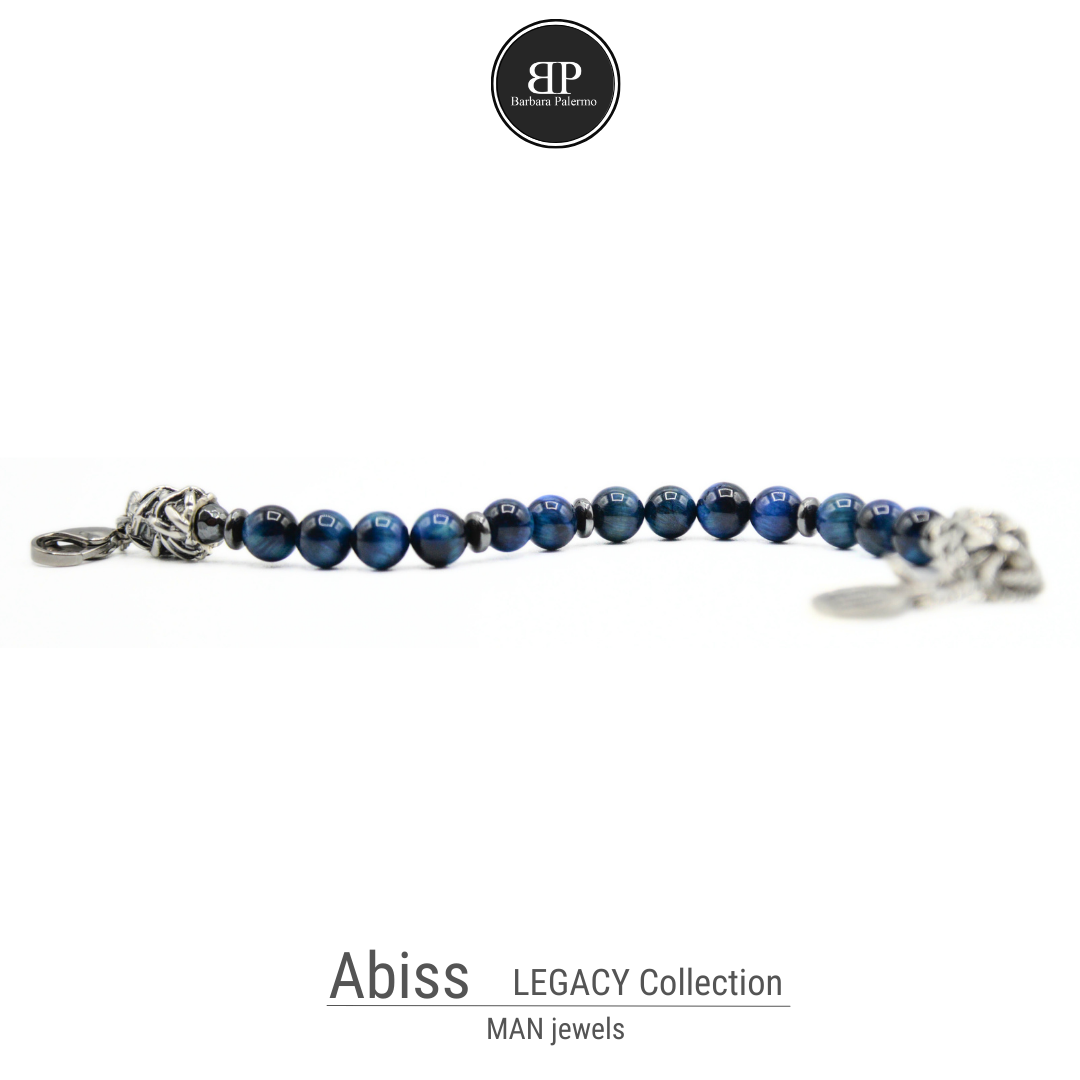 Bracciale ABISS- Occhio di tigre Blu ematite e terminali Argento