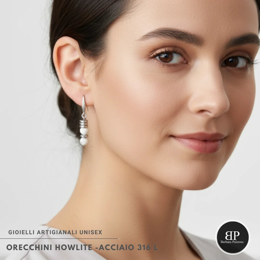 Orecchini in Howlite e Acciaio 316L