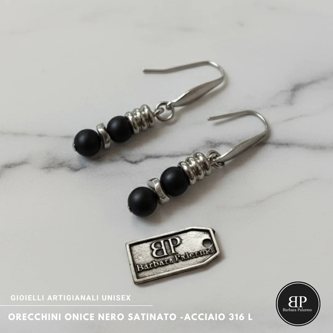 Orecchini in Onice Nero Satinato e Acciaio 316L