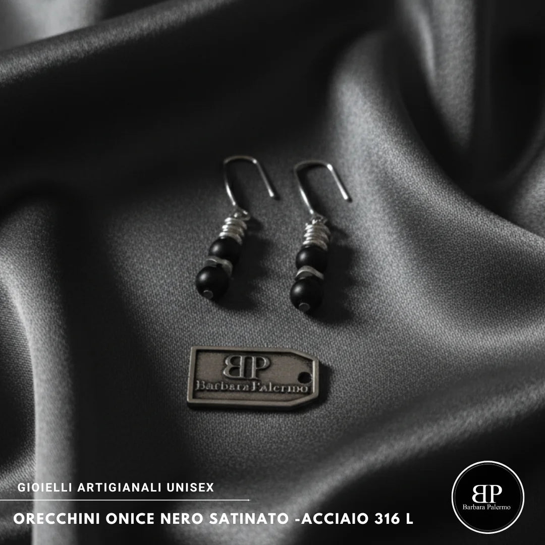 Orecchini in Onice Nero Satinato e Acciaio 316L