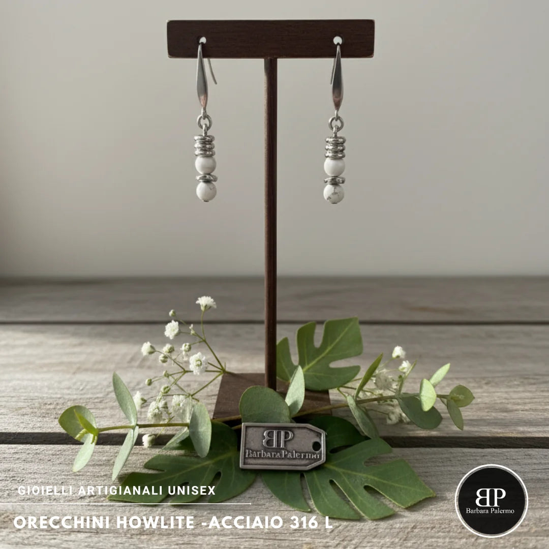 Orecchini in Howlite e Acciaio 316L