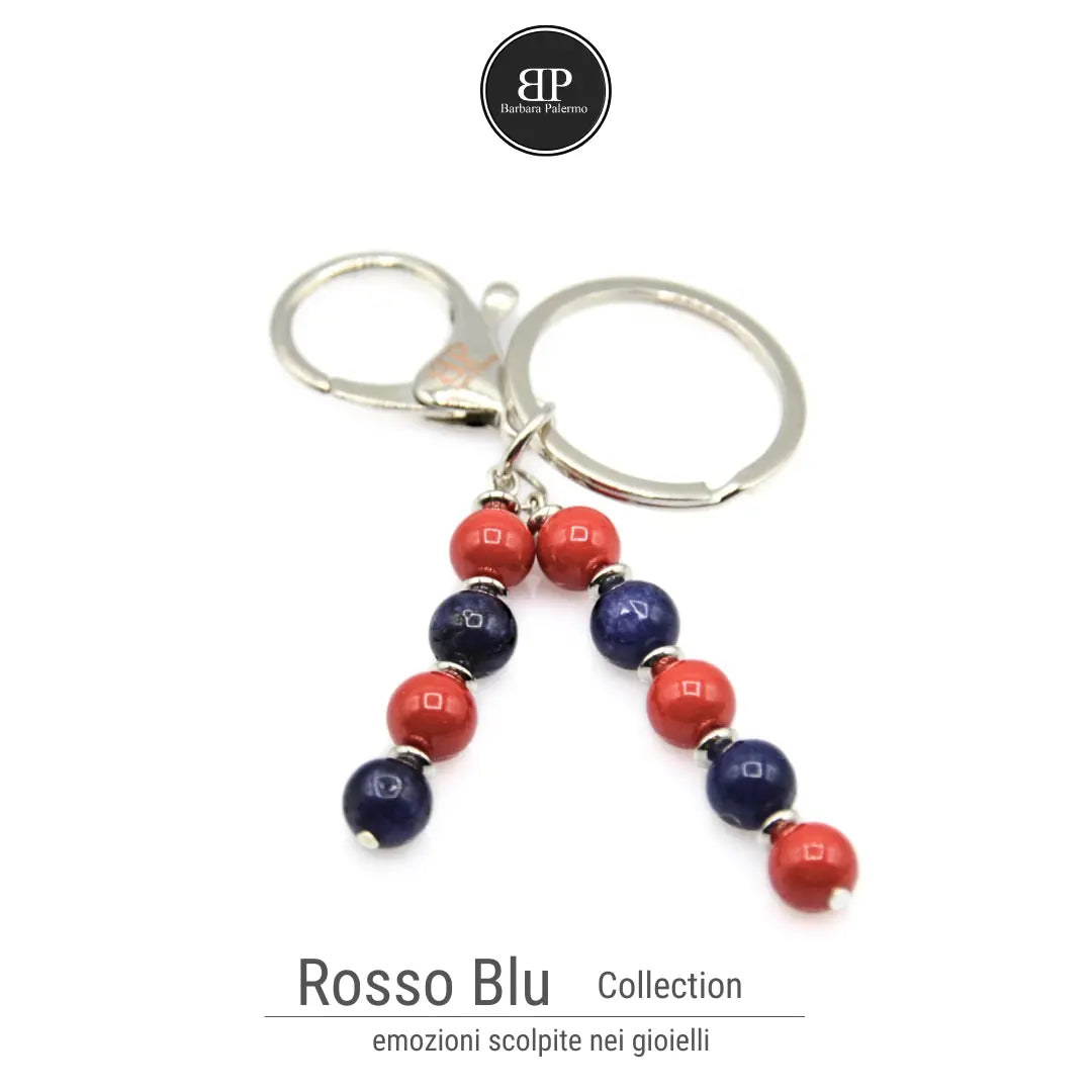 Portachiavi Rosso Blu con Pietre di Lapis e Agata Rossa
