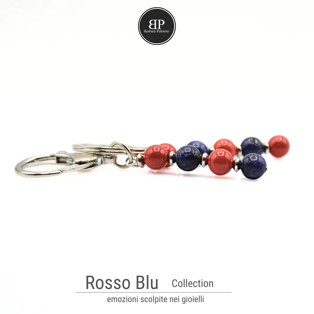 Portachiavi Rosso Blu con Pietre di Lapis e Agata Rossa