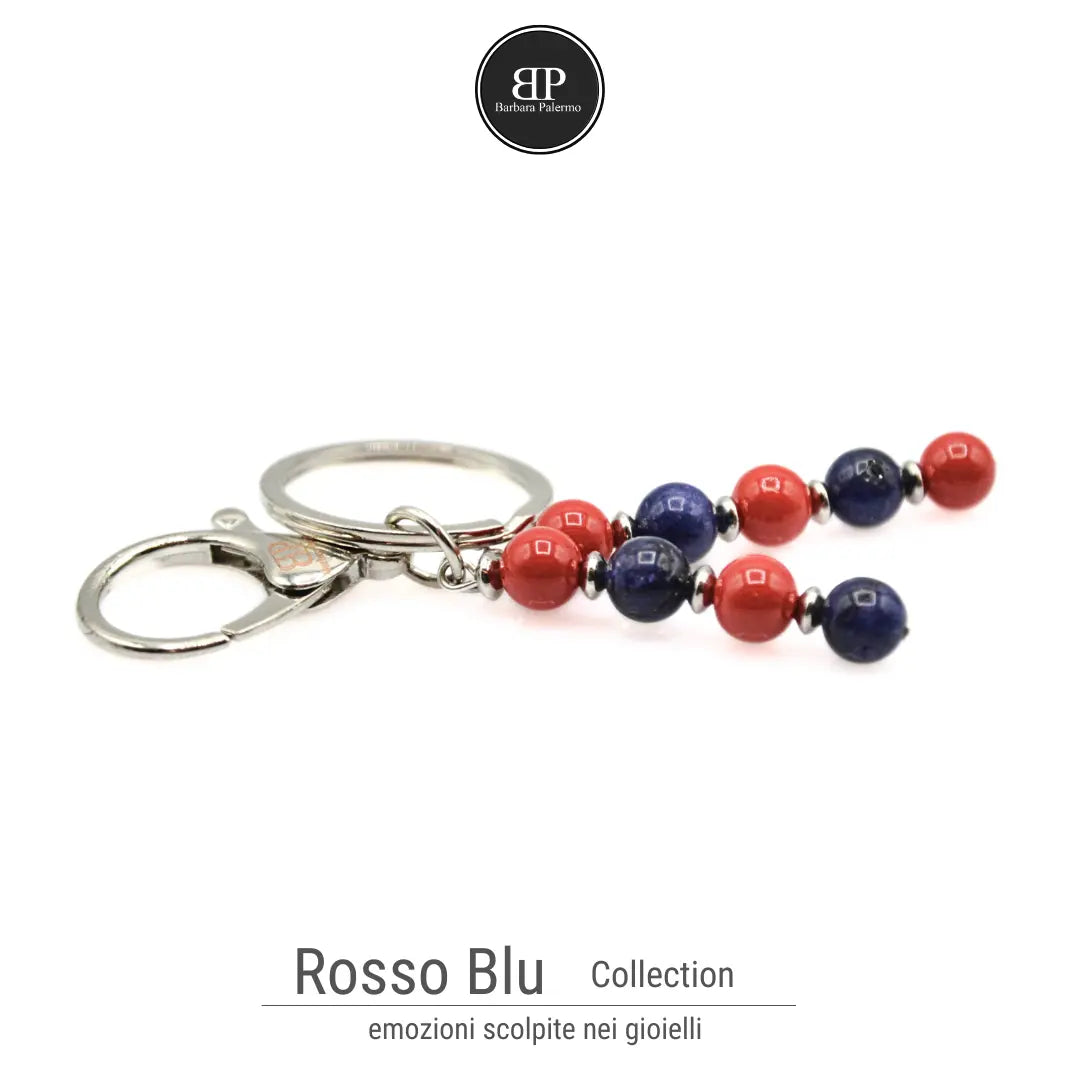 Portachiavi Rosso Blu con Pietre di Lapis e Agata Rossa