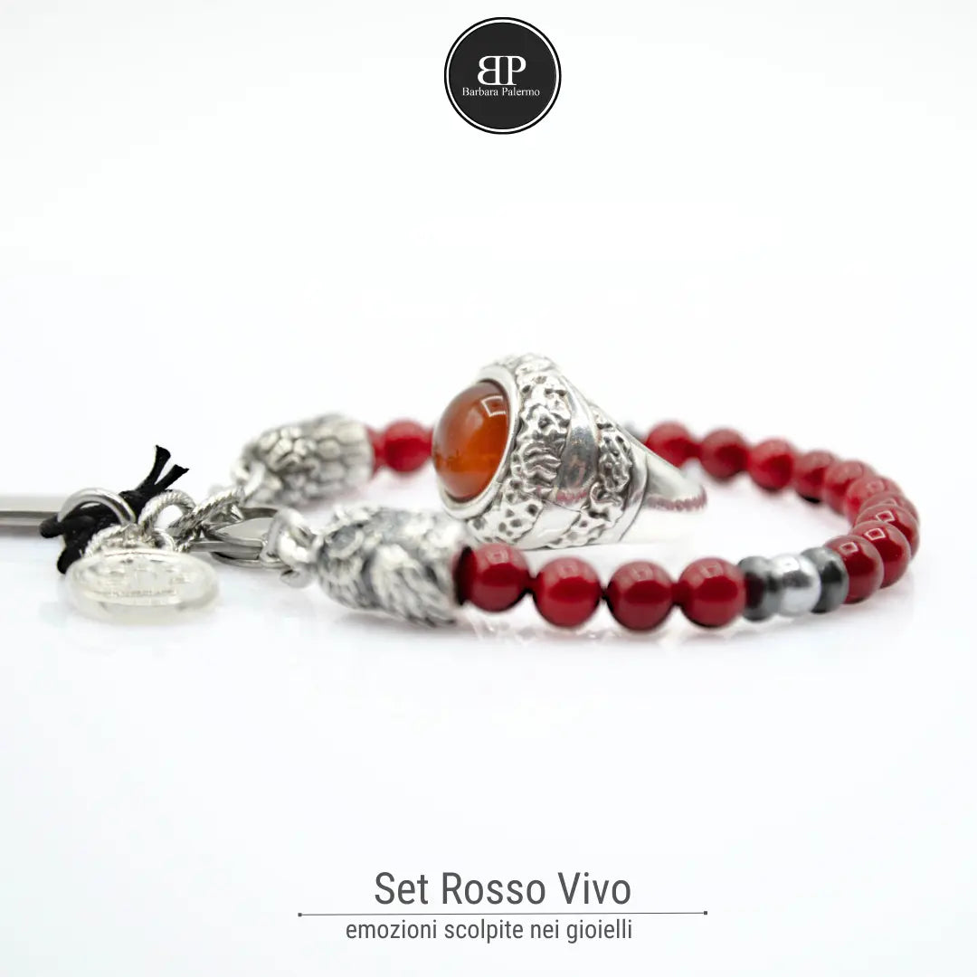 Knallrotes Set: Ring und Armband