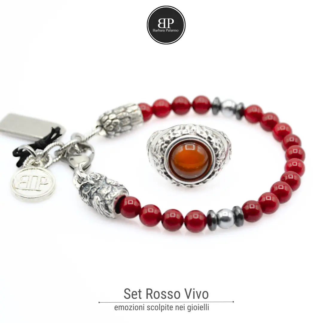 Knallrotes Set: Ring und Armband