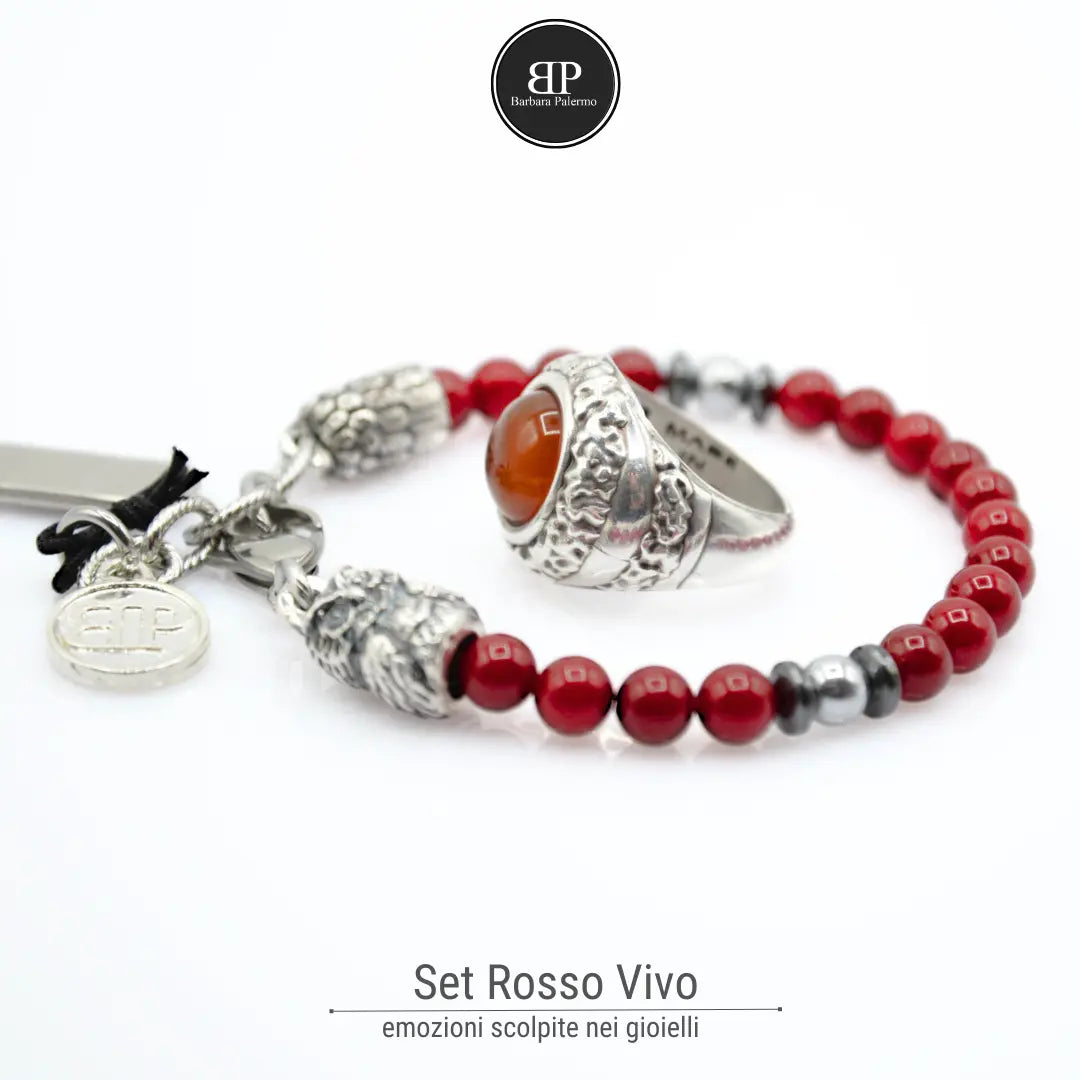 Knallrotes Set: Ring und Armband
