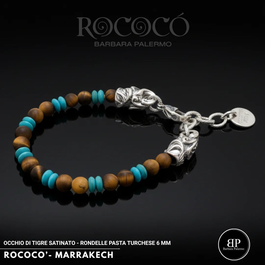 Rococò Marrakech Armband – Satiniertes Tigerauge und Türkispaste