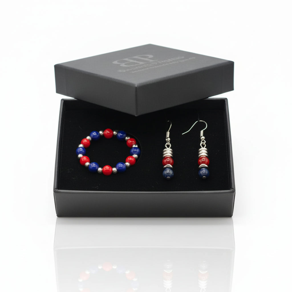 ROTES UND BLAUES SET – RING UND OHRRINGE