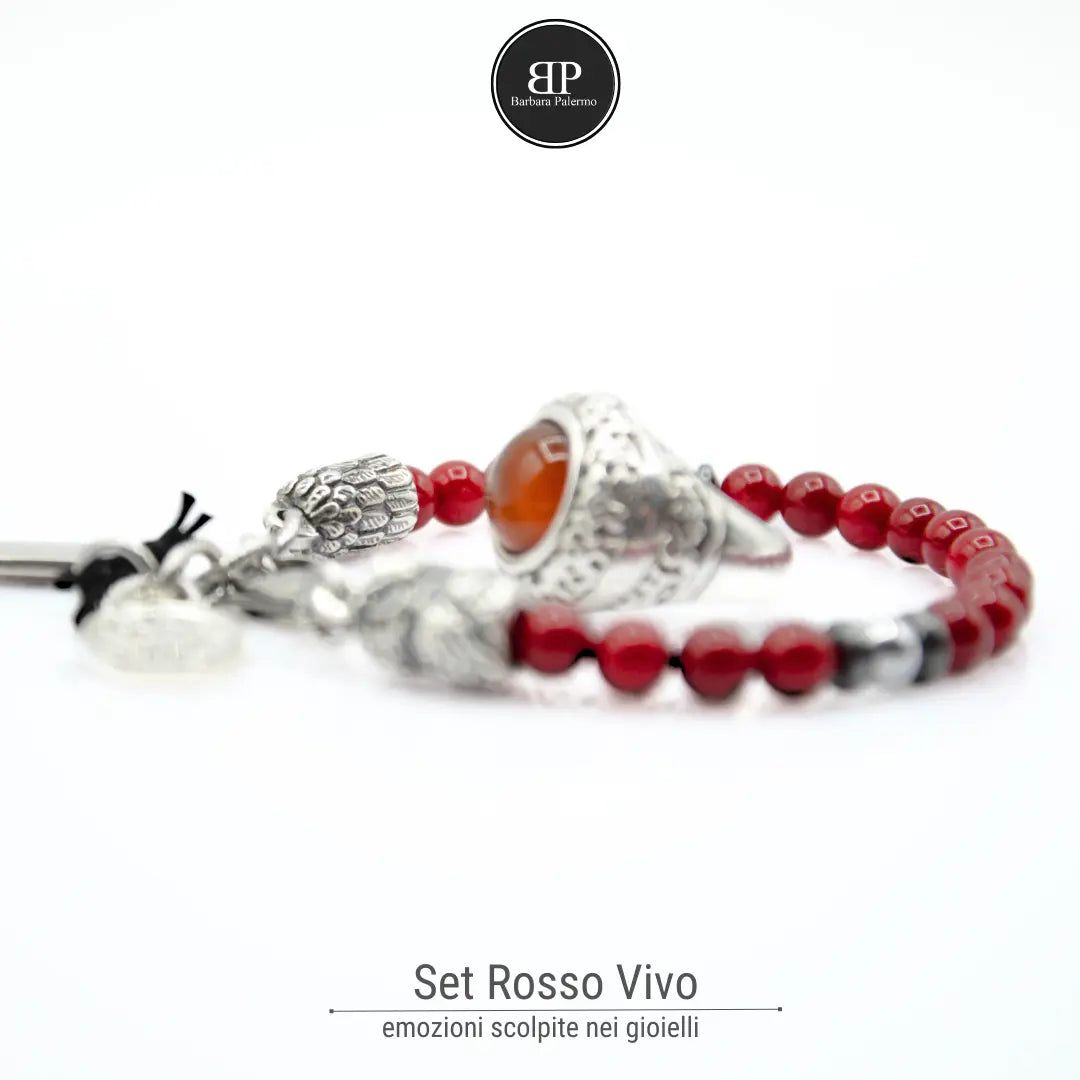 Knallrotes Set: Ring und Armband